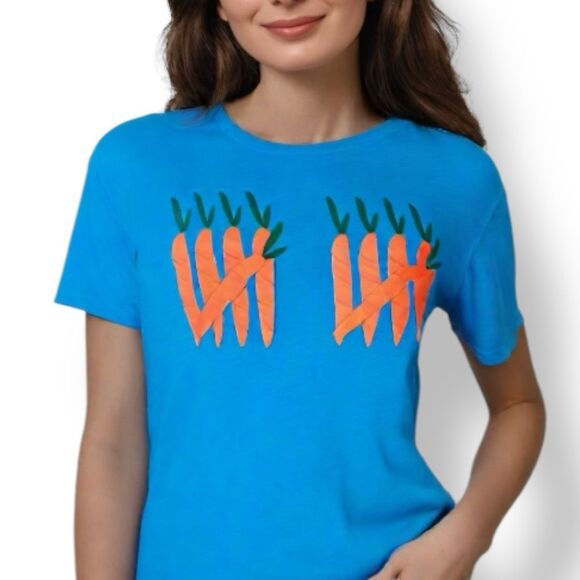 Chaia Tacos Ten Carrot Tally Tee Blue Orange Short Sleeve Crewneck Tshirt Medium - Picture 1 of 8